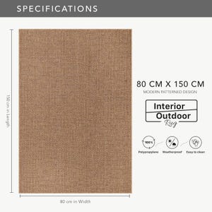 Rolled-up view of the beige outdoor rug, demonstrating its flexibility and ease of storage. Lightweight and practical for seasonal use or moving between indoor and outdoor spaces.