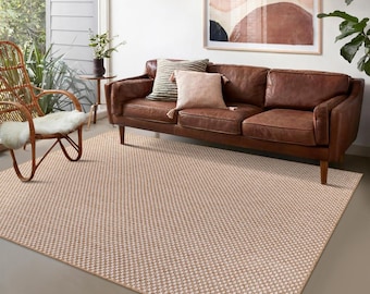 Modern Outdoor Rug – Beige Woven Pattern, Weatherproof Polypropylene, Indoor/Outdoor Mat – Multiple Sizes
