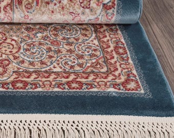 Dunkelblau Beige Persischer Stil Bereich Teppich Vintage Oriental Medaillon Teppich Traditionelle Wohnzimmer Teppich Klassische Blumenfransen Dekor