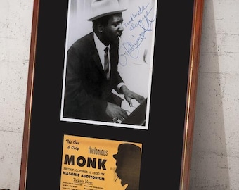 THELONIOUS MONK 1959 FRAMED 13"x17" Signed Photo & Concert Handbill Display Repro