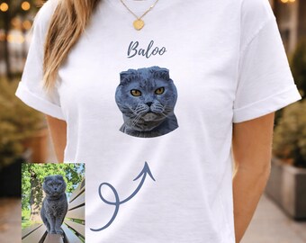 Camiseta personalizada com retrato do seu pet, camiseta com foto realista personalizada, roupa para cachorro, gato ou coelho com nome, lembrança de pelúcia, presente unissex para amantes de animais