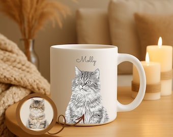 Caneca personalizada com desenho do seu pet, caneca de cerâmica com retrato a lápis personalizado, caneca de café com desenho de cachorro ou gato, lembrança comemorativa, presente para quem ama animais.