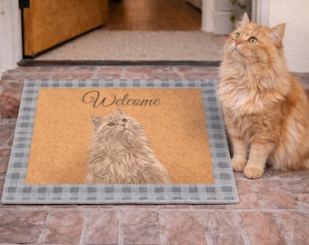 Felpudo personalizado con retrato de mascota, felpudo de bienvenida personalizado para perros y gatos, alfombra de fibra de coco para interiores y exteriores, decoración para la puerta principal con boceto de animal, regalo de inauguración de casa