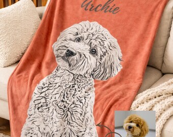 Manta personalizada com retrato do seu pet, manta de lã com desenho personalizado de cachorro ou gato, capa de sofá com nome, presente | Estampa repetida para o seu bichinho de estimação, lembrança para amantes de animais.