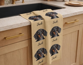 Pano de prato personalizado com retrato do seu animal de estimação, estampa repetida de cachorro ou gato, decoração com nome do animal, presente de boas-vindas, lembrança culinária para a mãe.