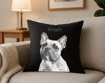 Almofada personalizada com retrato de animal de estimação, desenho minimalista de cachorro ou gato, homenagem à perda de um animal de estimação, presente de aniversário ou inauguração para amantes de animais.