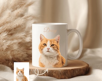Caneca personalizada com retrato do seu pet a partir de foto, presente personalizado para cães e gatos, caneca de café para donos de pets, lembrança artesanal do seu animal de estimação.