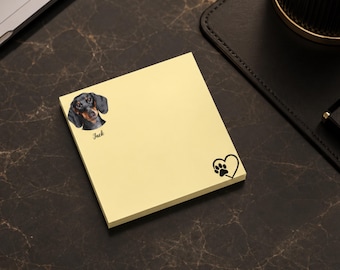 Bloco de notas adesivas personalizado com retrato do seu pet, bloco de notas personalizado para cães e gatos, papelaria com nome, coração e pata, acessório de mesa para quem ama animais de estimação, presente para colega de trabalho.