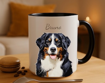 Caneca personalizada com retrato do seu pet, caneca de cerâmica personalizada para café com foto de cachorro ou gato, alça colorida com nome do animal, lembrança para sua criança de quatro patas, presente para amante de animais de estimação