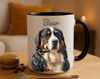 Caneca personalizada com retrato do seu pet, caneca de café com foto personalizada do seu animal de estimação, lembrança para bebidas com a marca do seu pet, presente para dona de cachorro ou gato, cerâmica com alça colorida.