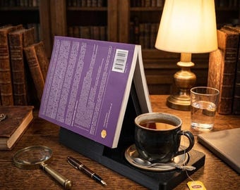Boekenstandaard met beker- en glazenhouder | Leesstandaard | Boekenhouder | Bureau-organizer | Cadeau voor boekenliefhebbers
