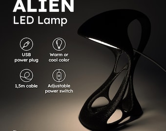 LED-lamp in alienstijl, moderne bureaulamp, futuristisch nachtlampje, unieke woondecoratie, sculpturale lamp, sfeerverlichting, decoratie voor gamerkamer, cadeau-idee