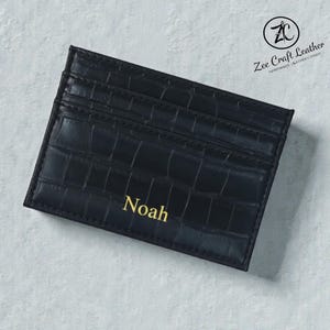 Personalised Croc leather Card Holder, Minimalist Wallet, Crocodile Faux leather card holder, Birthday Gift, Anniversary Gift
