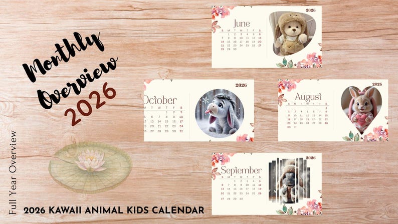 Kids Calendar 2026 Printable – Cute Animals Nursery Wall Calendar ...