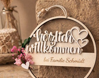Gepersonaliseerd houten deurbordje | Familie welkom | Voordeurdecoratie