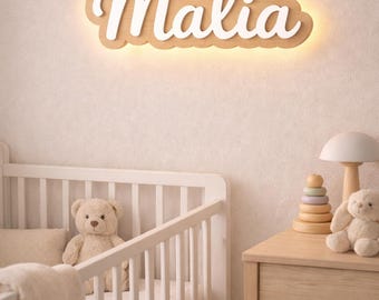 Gepersonaliseerde naamlamp – LED houten nachtlampje voor de kinderkamer – cadeau voor pasgeborenen