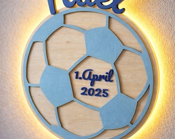 Gepersonaliseerd voetbalnachtlampje met naam – LED houten lamp voor kinderkamer – cadeau voor pasgeborenen