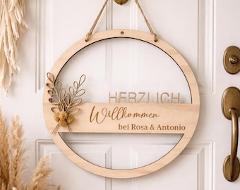 Gepersonaliseerde houten voordeurdecoratie – "Welkom" deurbordje met naam