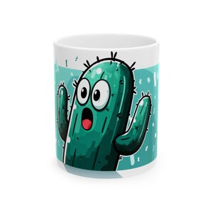 Surprised Cartoon Cactus Mug, Funny Plant Lover Gift, Cute Kawaii Coffee Cup, Succulent Lover Mug, Ceramic Tea Cup, Gift for Her Him