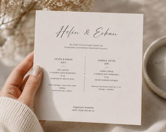 モダンなトルコの結婚式招待状テンプレート、ミニマリストなDugun Davetiyesi（デジタルダウンロード）