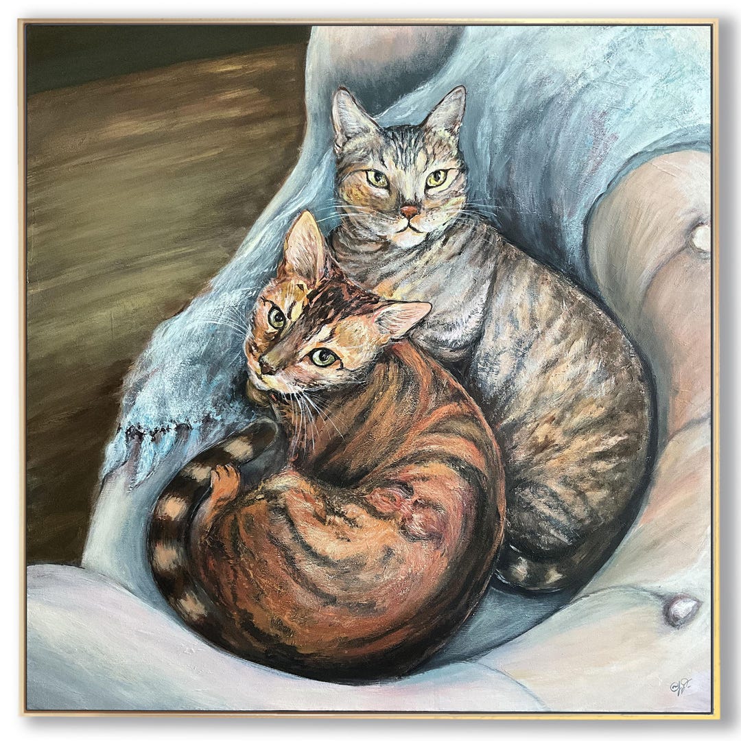 Animal Painting Two Cats Artwork Cat Friendship Art Tabby and Orange ...