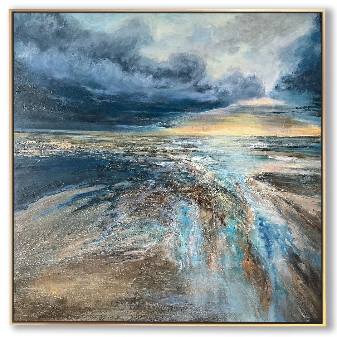 Large Ocean Painting Blue Abstract Coastal Wall Art Modern Contemporary ...