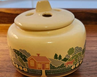 Vintage Volkskunst Keramik Potpourri Glas Land Landschaft Cottagecore Dekor