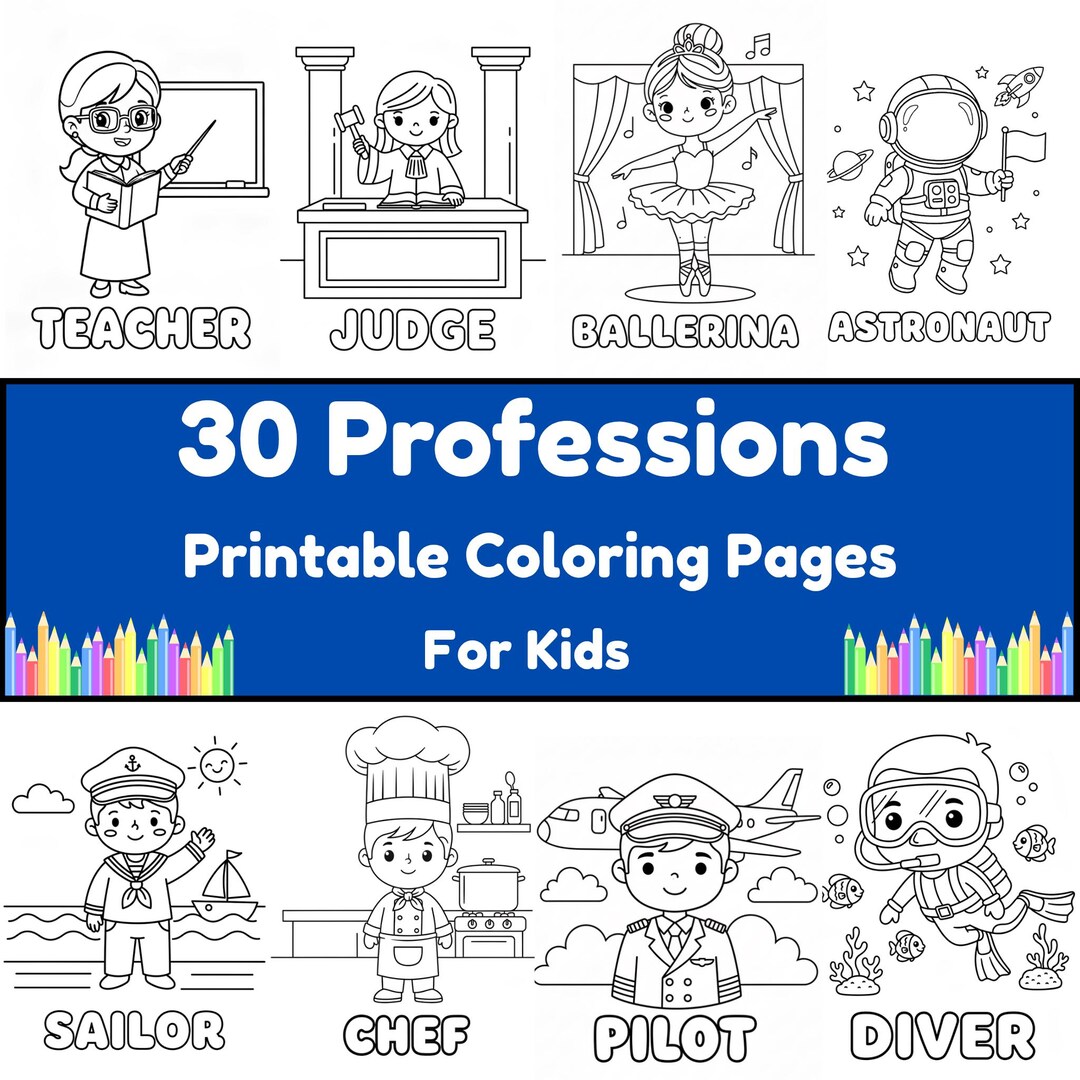 Professions Coloring Book for Kids | 30 Jobs Printable (PDF + PNG) - Etsy