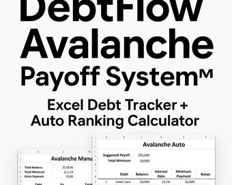 DebtFlow Avalanche Payoff System™ – Excel Debt Tracker + Auto Ranking Calculator | Debt Reduction Spreadsheet | Debt Payoff Planner