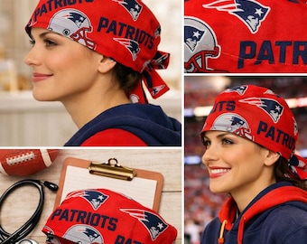 New England Patriots Scrub Cap för sjuksköterskor – Handgjord fotbollssjuksköterskemössa – Knytbar kirurgisk mössa Herr - Dam