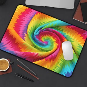 Tye Dye Desk Mat Computer Work Station Mousepad Waterproof Office Gift Home Workspace Study Area Neoprene Surface Gaming Setup Hippie Style
