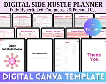 Digital Side Hustle Planner | Canva Template for Entrepreneurs (PDF)