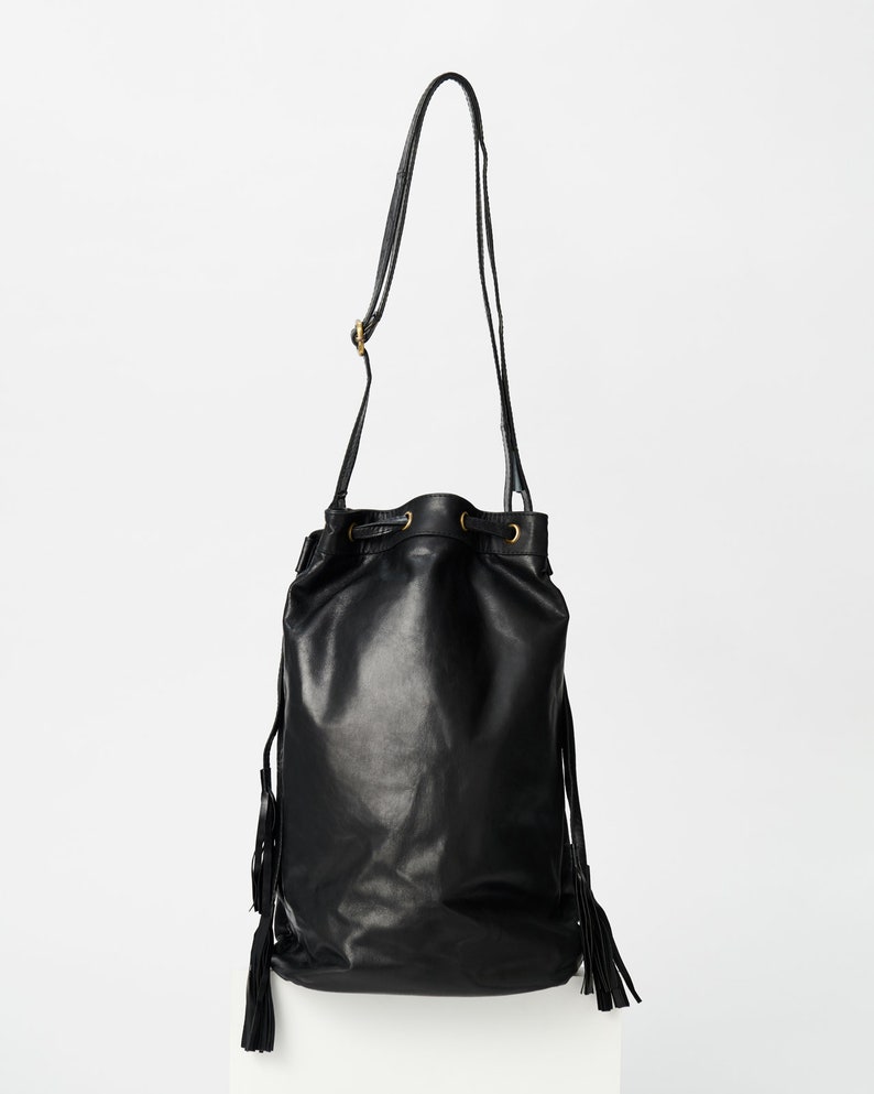 Large Beaded Leather Bucket Bag