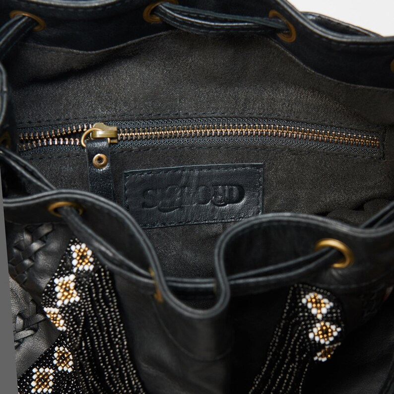 Large Beaded Leather Bucket Bag
