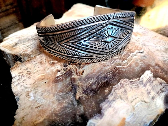 STUNNING Solid Sterling Silver Bracelet By Navajo… - image 1