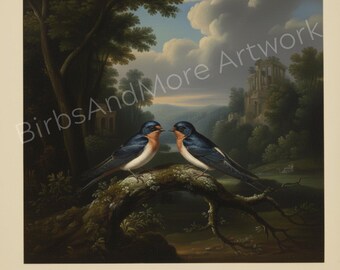 Swallows - Baroque Inspired Humorous Bird Art • Whimsical Vintage Animal Print