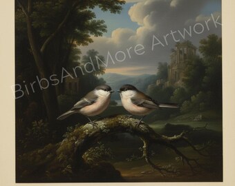 Bushtits - Baroque Inspired Humorous Bird Art • Whimsical Vintage Animal Print