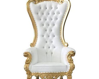 Königlicher Thronstuhl - Luxus-Hochzeitsstuhl in Gold & Weiß, Königin König Event Sitz, Elegante Fotografie Requisite, Braut Geburtstag Dekor