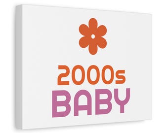 2000s Baby Canvas Retro Flower Wall Art, 9x12, pop culture aesthetic, y2k nostalgia, minimalist colour art