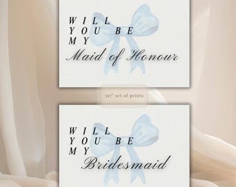 Will You Be My Maid of Honour & Bridesmaid Print Set, Bridal Proposal, 5x7" PNG