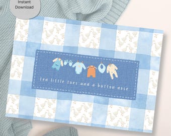 Boy Nursery Wall Art: Printable Baby Shower Card, 5x7, 8x10, Instant Download, Blue Gingham
