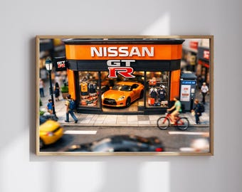 Custom Miniature Supercar Shop Illustration, Luxury Car Storefront Wall Art (Digital Download)