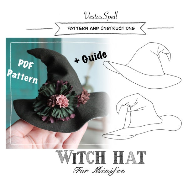 Minifee witch hat - Printable PDF pattern and tutorial- bjd sewing pattern