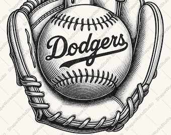 Op Los Angeles Dodgers geïnspireerde SVG-bundel | Vintage honkbalhandschoen vectorontwerp | Lasergravurebestand | Digitale png-SVG-download