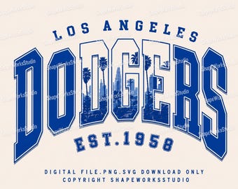 Dodgers Baseball Los Angeles Skyline SVG PNG | LA Sports Varsity Design | Retro stadsgezicht | Digitale download voor shirts, hoeden en knutselwerk