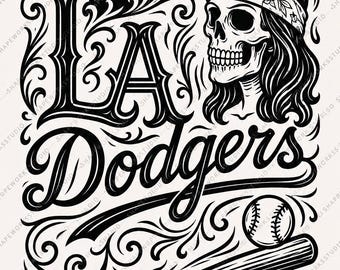 LA Dodgers Chicano SVG PNG-bundel | Digitale download in tattoo-stijl | Op Dodgers geïnspireerde Lowrider-kunst | Cricut-shirtontwerp | La Native