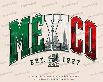 Op Mexico voetbal geïnspireerde varsity PNG SVG | México Heritage Design | Digitale download fanart WK voetbal | Mexicaanse cultuurafbeelding | Klaar voor de laser