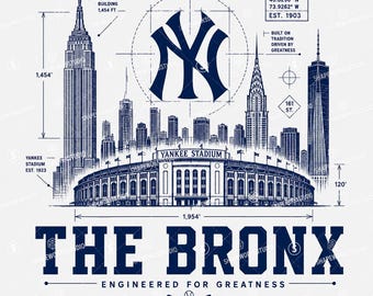 The Bronx-blauwdruk SVG-PNG | Op New York Yankees geïnspireerd ontwerp | Yankee Stadium blauwdrukkunst | Digitale honkbaldownload Bronx NY | Cricut
