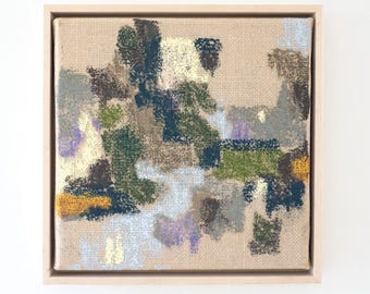 Field Studies III – Piccolo dipinto originale a pastello su tela di iuta, incorniciato, opera astratta, 20 x 20 cm