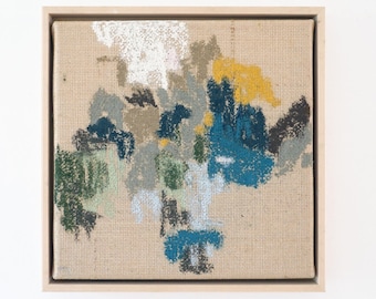 Fältstudier I – Liten inramad pastellmålning på duk, abstrakt originalkonstverk, 20 x 20 cm